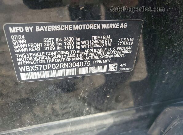WBX57DP02RN304075 2024 BMW X3 Черный Вид наклейки с VIN-кодом
