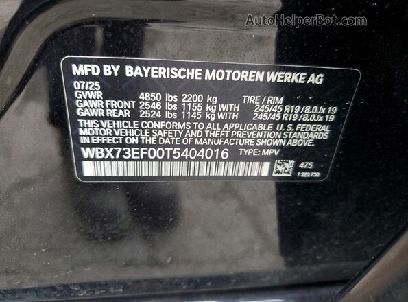 WBX73EF00T5404016 2026 BMW X1 Черный Вид наклейки с VIN-кодом