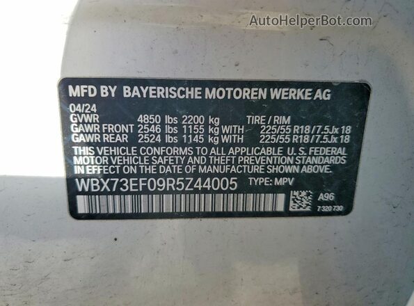 WBX73EF09R5Z44005 2024 BMW X1 White Widok naklejki z numerem VIN