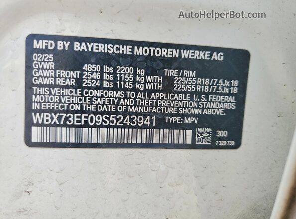 WBX73EF09S5243941 2025 BMW X1 Белый Вид наклейки с VIN-кодом
