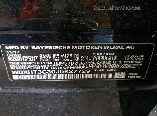 WBXHT3C30J5K27729 2018 BMW X1 Черный Панорамный вид салона 360°