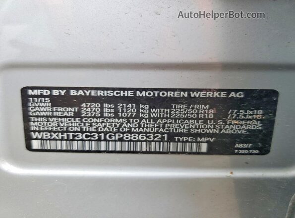 WBXHT3C31GP886321 2016 BMW X1 Серебряный Панорамный вид салона 360°