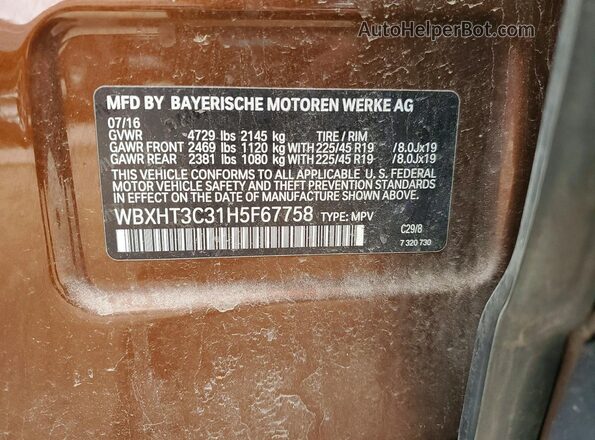 WBXHT3C31H5F67758 2017 BMW X1 Коричневый Вид наклейки с VIN-кодом