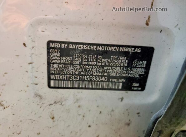 WBXHT3C31H5F83040 2017 BMW X1 White Вид наклейки з VIN-кодом