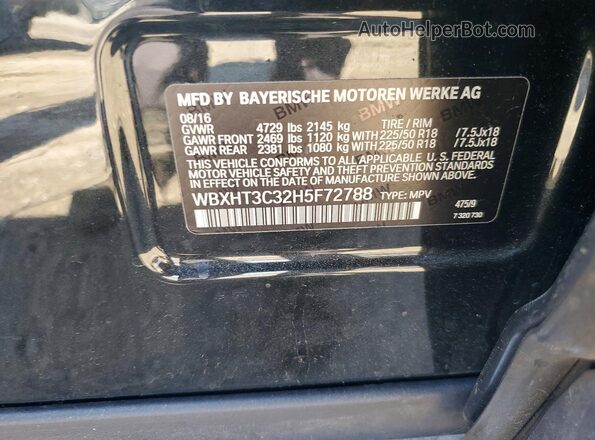 WBXHT3C32H5F72788 2017 BMW X1 Черный Вид наклейки с VIN-кодом