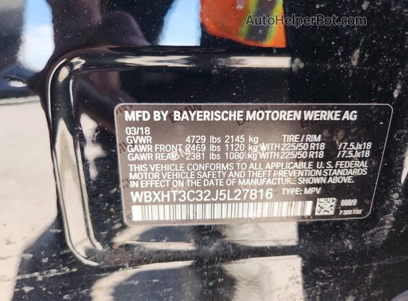 WBXHT3C32J5L27816 2018 BMW X1 Черный Вид наклейки с VIN-кодом