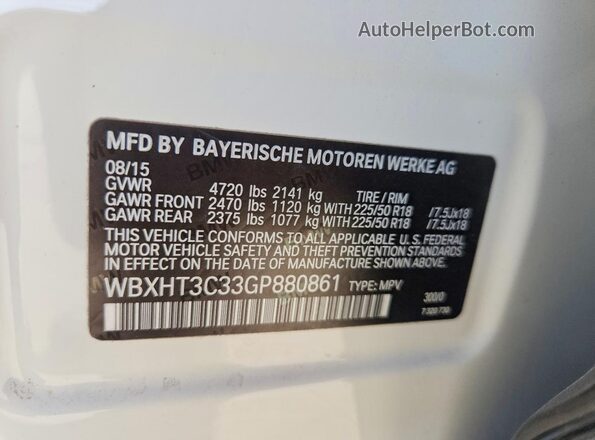 WBXHT3C33GP880861 2016 BMW X1 Белый Вид подкапотного пространства