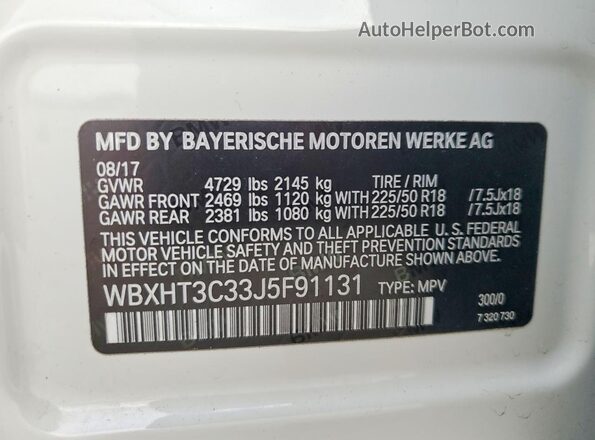 WBXHT3C33J5F91131 2018 BMW X1 Белый Вид наклейки с VIN-кодом