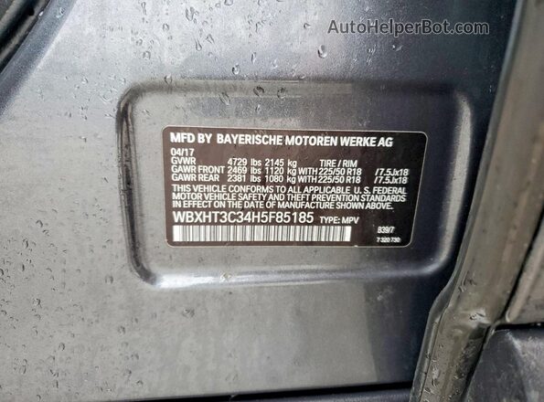 WBXHT3C34H5F85185 2017 BMW X1 Gray VIN կոդի պիտակի տեսք