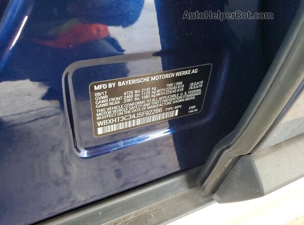 WBXHT3C34J5F92286 2018 BMW X1 Blue Vista interior de 360 grados
