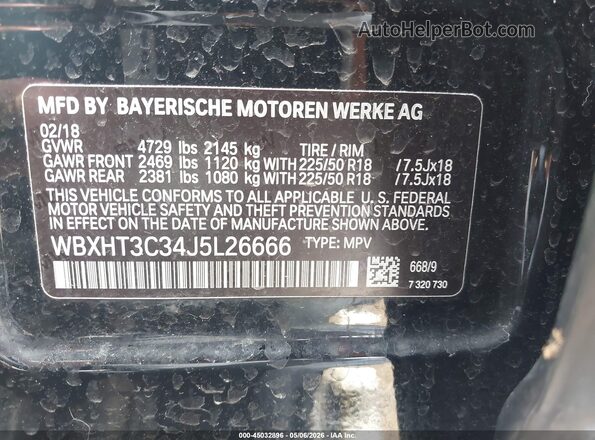 WBXHT3C34J5L26666 2018 BMW X1 Черный Вид подкапотного пространства