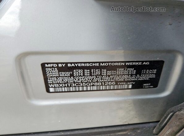 WBXHT3C35GP881266 2016 BMW X1 Silver Vista de la etiqueta del VIN