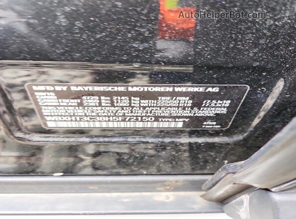 WBXHT3C38H5F72150 2017 BMW X1 Черный Вид наклейки с VIN-кодом