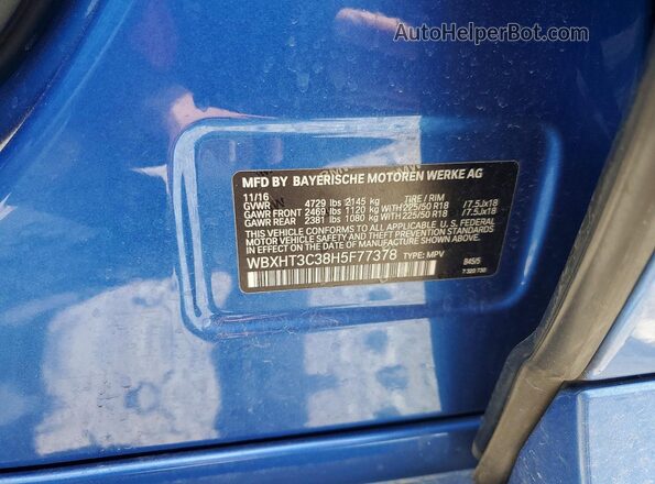 WBXHT3C38H5F77378 2017 BMW X1 Синий Вид наклейки с VIN-кодом