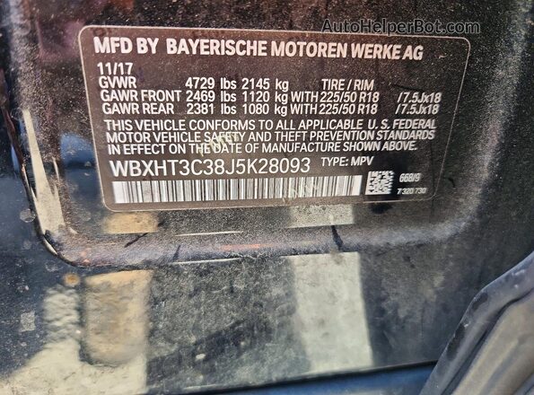 WBXHT3C38J5K28093 2018 BMW X1 Black Vista del compartimento del motor