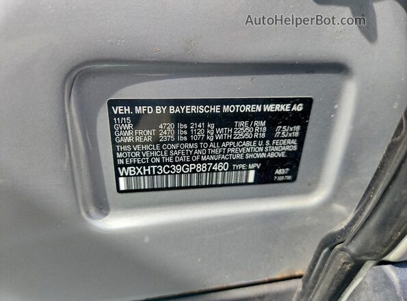 WBXHT3C39GP887460 2016 BMW X1 Серебряный Вид наклейки с VIN-кодом