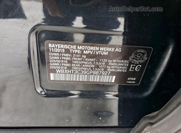WBXHT3C39GP887927 2016 BMW X1 Black Vista de la etiqueta del VIN