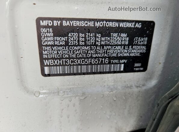 WBXHT3C3XG5F65716 2016 BMW X1 Белый Панорамный вид салона 360°