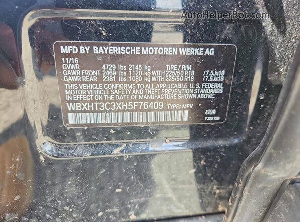 WBXHT3C3XH5F76409 2017 BMW X1 Black VIN კოდის სტიკერის ხედი