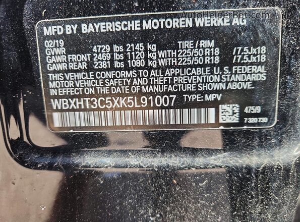 WBXHT3C5XK5L91007 2019 BMW X1 Черный Вид наклейки с VIN-кодом