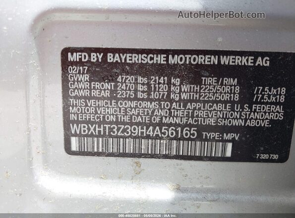 WBXHT3Z39H4A56165 2017 BMW X1 Серебряный Вид подкапотного пространства