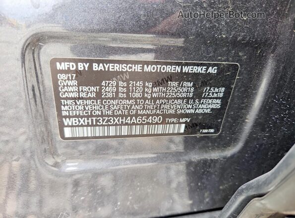 WBXHT3Z3XH4A65490 2017 BMW X1 Gray Սալոնի 360 աստիճան տեսք