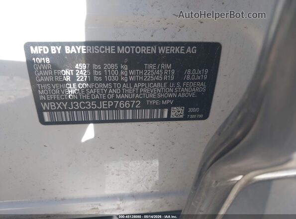 WBXYJ3C35JEP76672 2018 BMW X2 White Widok komory silnika