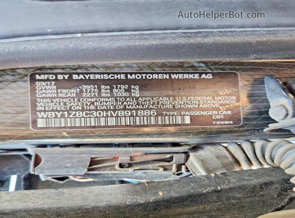 WBY1Z8C30HV891886 2017 BMW I3 Синий Вид подкапотного пространства