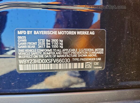 WBY23HD0XSFV66030 2025 BMW I4 Синий Вид наклейки с VIN-кодом