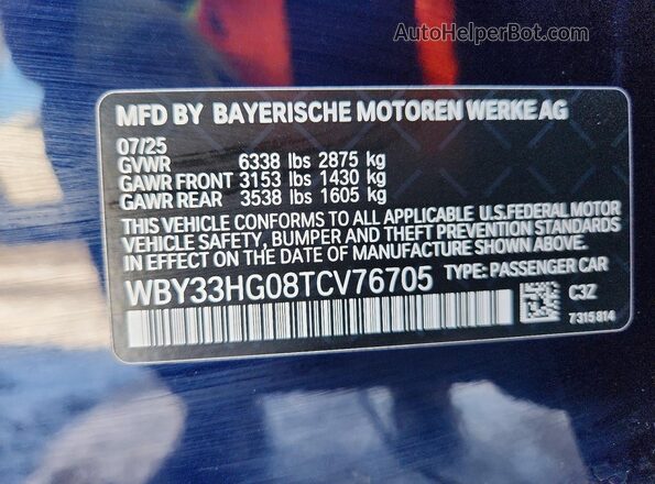 WBY33HG08TCV76705 2026 BMW OTHER Синий Вид наклейки с VIN-кодом