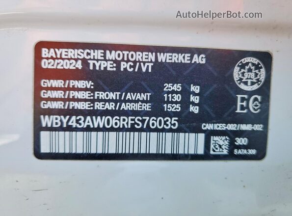 WBY43AW06RFS76035 2024 BMW I4 White Vista del compartimento del motor