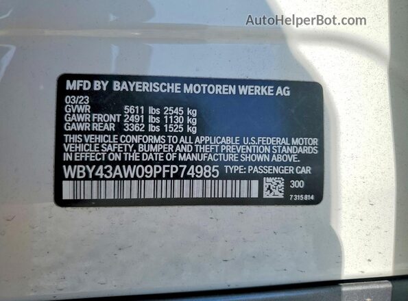 WBY43AW09PFP74985 2023 BMW I4 White Vista del compartimento del motor