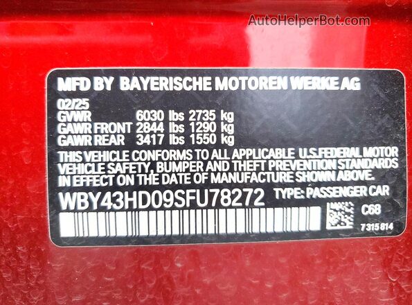 WBY43HD09SFU78272 2025 BMW I4 Красный Вид подкапотного пространства