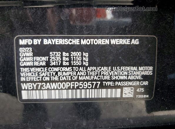 WBY73AW00PFP59577 2023 BMW I4 Black VIN sticker view