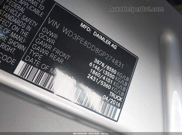 WD3PE8DD8GP274831 2016 MERCEDES-BENZ SPRINTER Silver Widok komory silnika