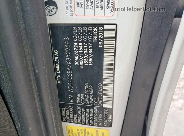 WD3PG2EA7K3529643 2019 MERCEDES-BENZ METRIS White Widok naklejki z numerem VIN