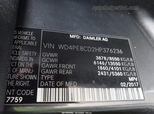 WD4PE8CD2HP376236 2017 MERCEDES-BENZ SPRINTER Gray ძრავის განყოფილების ხედი