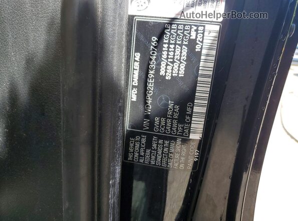 WD4PG2EE9K3540769 2019 MERCEDES-BENZ METRIS Charcoal Вид наклейки з VIN-кодом