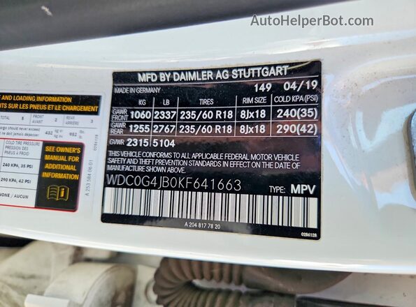 WDC0G4JB0KF641663 2019 MERCEDES-BENZ GLC-CLASS White Շարժիչի բաժամունքի տեսք