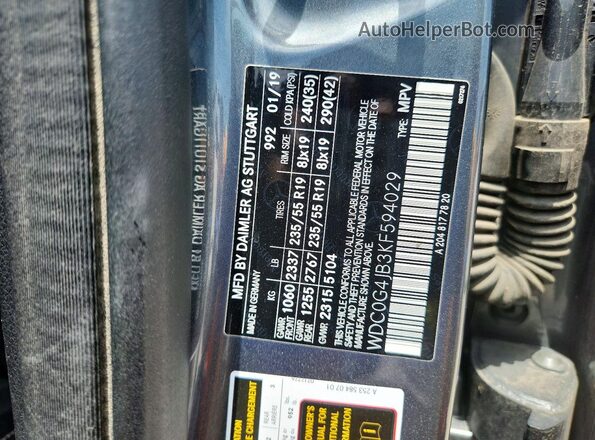 WDC0G4JB3KF594029 2019 MERCEDES-BENZ GLC-CLASS Black Вид наклейки з VIN-кодом