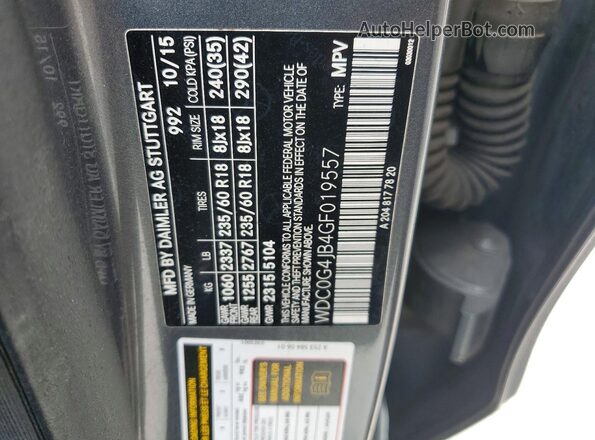 WDC0G4JB4GF019557 2016 MERCEDES-BENZ GLC-CLASS Gray VIN կոդի պիտակի տեսք