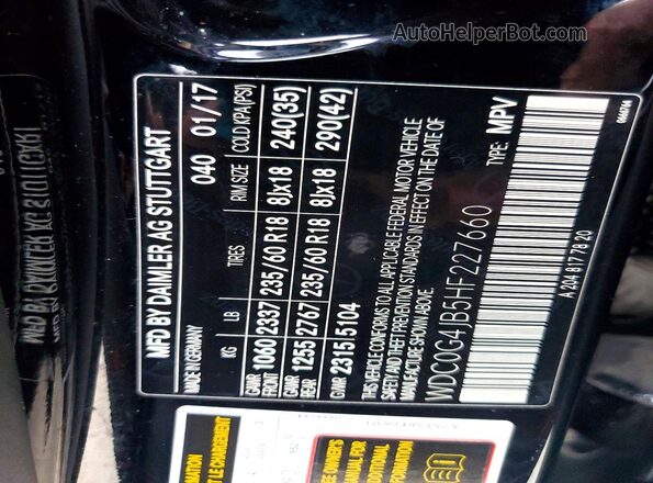 WDC0G4JB5HF227660 2017 MERCEDES-BENZ GLC-CLASS Black VIN კოდის სტიკერის ხედი