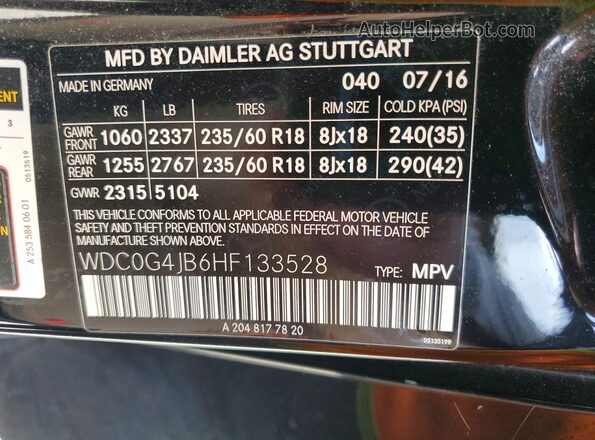WDC0G4JB6HF133528 2017 MERCEDES-BENZ GLC-CLASS Black VIN კოდის სტიკერის ხედი