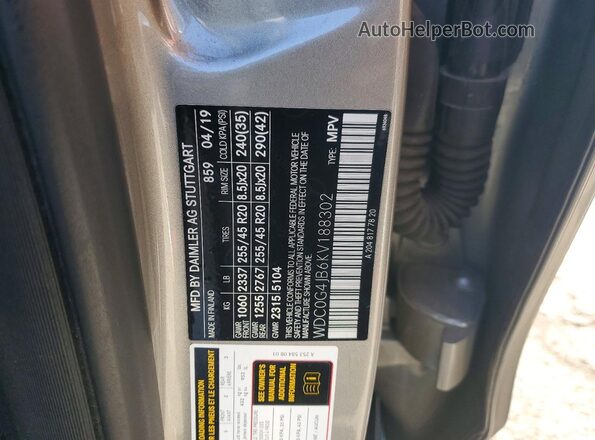 WDC0G4JB6KV188302 2019 MERCEDES-BENZ GLC-CLASS Gray VIN կոդի պիտակի տեսք
