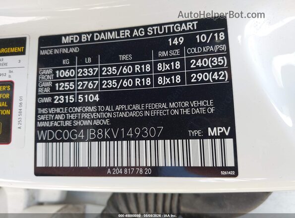 WDC0G4JB8KV149307 2019 MERCEDES-BENZ GLC 300 Белый Вид подкапотного пространства