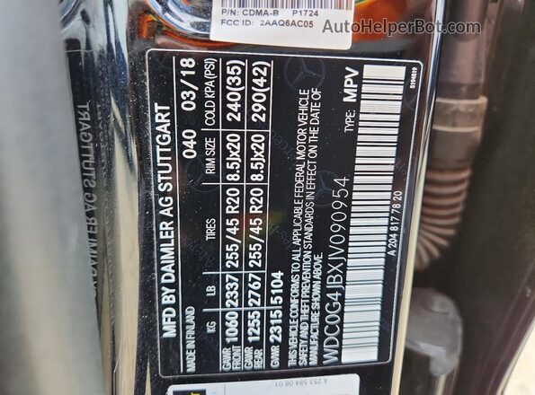 WDC0G4JBXJV090954 2018 MERCEDES-BENZ GLC-CLASS Черный Вид наклейки с VIN-кодом