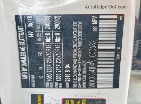 WDC0G4JBXK1000632 2019 MERCEDES-BENZ GLC-CLASS White VIN sticker view