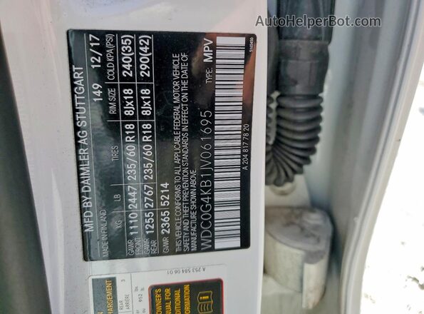 WDC0G4KB1JV061695 2018 MERCEDES-BENZ GLC-CLASS Белый Вид наклейки с VIN-кодом