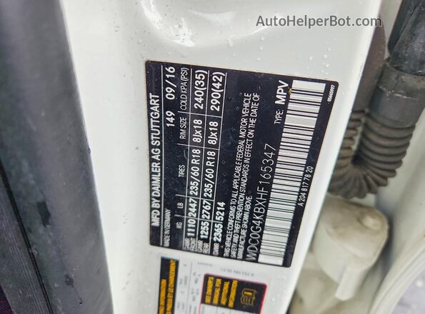 WDC0G4KBXHF165347 2017 MERCEDES-BENZ GLC-CLASS White Вид наклейки з VIN-кодом