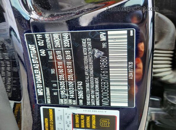 WDC0G5EB7KF619580 2019 MERCEDES-BENZ GLC-CLASS Black Widok naklejki z numerem VIN